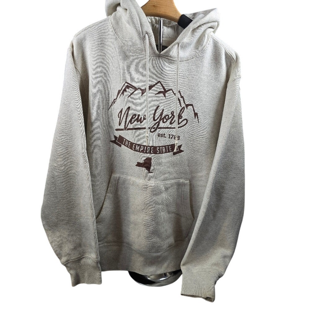 State‎ of Mine New York Beige Graphic Hoodie – Size Large